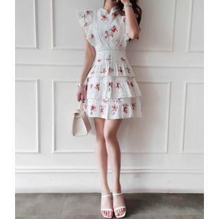 Frilled-sleeve Floral Print A-line Dress
