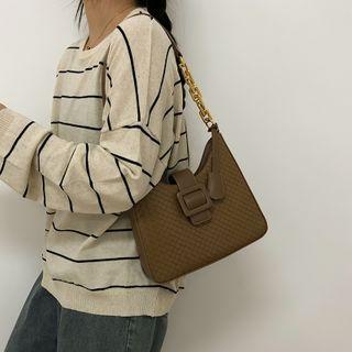 Buckled Chain Accent Shoulder Bag