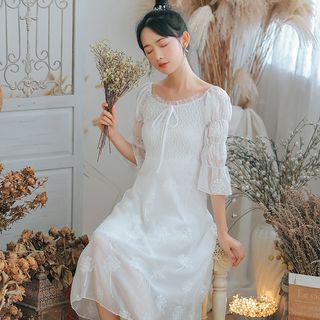 Embroidered 3/4 Sleeve Lace Dress