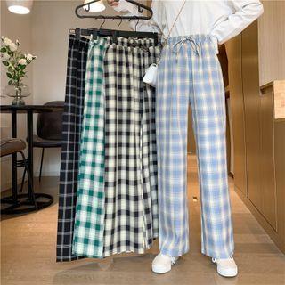 Plaid Drawstring Wide Leg Pants