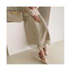 Lace-hem Knit Maxi Swing Skirt Light Beige - One Size