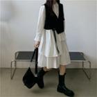 V-neck Vest/ Irregular Layered A-line Shirtdress