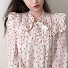 Tie-neck Heart Printed Blouse