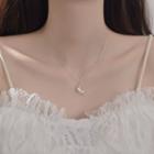 925 Sterling Silver Faux Crystal Moon Pendant Necklace Silver - One Size
