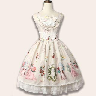 Printed Bow Accent Overall Dress