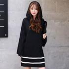 Hooded Contrast-trim Mini Pullover Dress