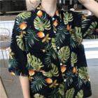 Short-sleeve Tropical Print Shirt Blue - One Size