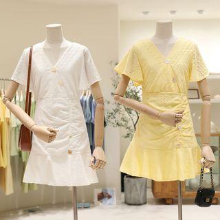 Short-sleeve Perforated Mini A-line Dress