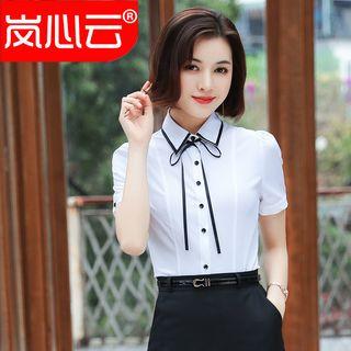 Contrast Trim Short-sleeve Shirt / Pencil Skirt / Set