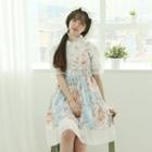 Lace-up Floral Pinafore Dress Blue - One Size