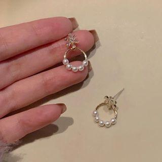 Faux Pearl Hoop Drop Earring 1 Pair - Silver Pin - Silver - One Size