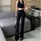 Sleeveless Heart Print Crop Top / Boot-cut Pants