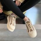 Fluffy Trim Platform Lace Up Sneakers