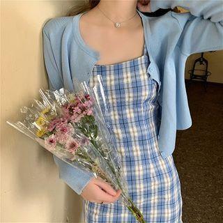 Spaghetti Strap Plaid Mini Sheath Dress / Cropped Camisole Top