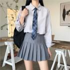 Mini Pleated Skirt / Shirt / Plaid Necktie / Set