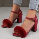 Furry Ankle Strap Block-heel Sandals