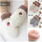 Embroidered Fluffy Trim Mittens