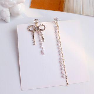 Non-matching Rhinestone Bow Fringed Earring
