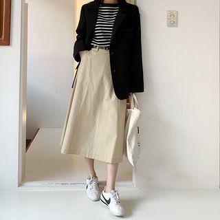 Plus Size Pocket-side Long Flare Skirt