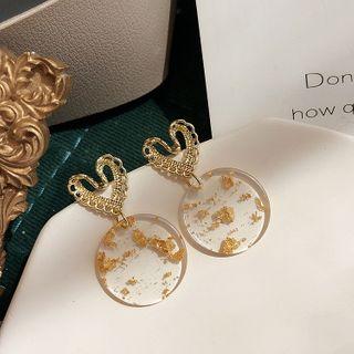 Alloy Heart Gold Leaf Acrylic Disc Dangle Earring 1 Pair - As Shown In Figure - One Size