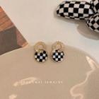 Checker Disc Rhinestone Alloy Dangle Earring 1 Pair - Gold & Black & White - One Size