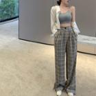 Cropped Camisole Top / Plaid Wide-leg Pants / Cardigan