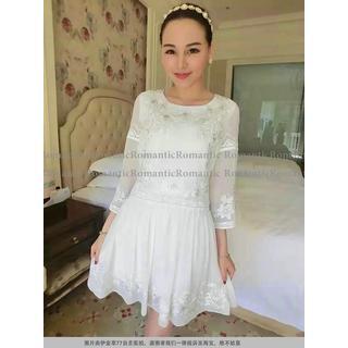 3/4-sleeve Lace Panel A-line Cocktail Dress