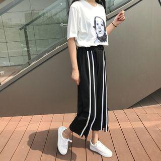 Striped Front-slit Sports Pants