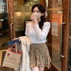 Frill-hem Floral Miniskirt