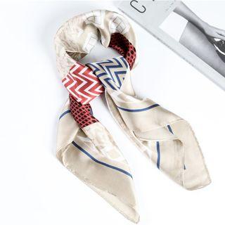 Printed Satin Neck Scarf Khaki - One Size