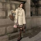 Fleece Knot Buttoned Coat / Long-sleeve Leopard Print Mini Dress