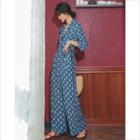 Printed Elbow-sleeve Wide-leg Jumpsuit