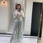 Crystal-pleat Floral Maxi Skirt Blue - One Size