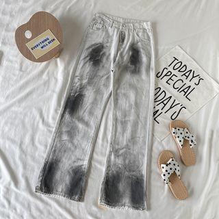 Splash Print Straight-leg Jeans / Belt / Set