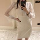 Mesh Long-sleeve Top / Sleeveless A-line Tweed Dress