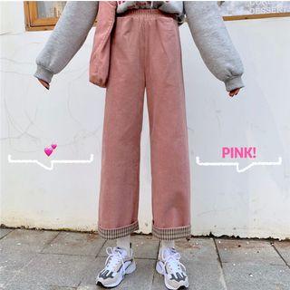 Elastic-waist Straight-cut Cuffed Pants