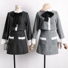 Set: Ribbon-neckline Wool Top + A-line Skirt