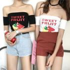 Fruit Print Off Shoulder Short Sleeve T-shirt
