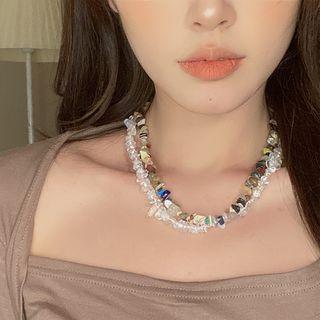Faux Gemstone Faux Crystal Layered Choker Transparent & Green & Black - One Size