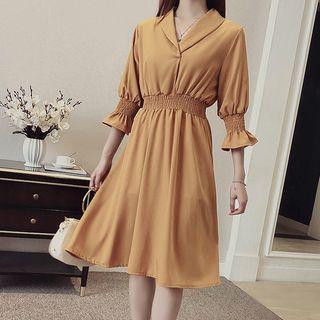 3/4-sleeve Smocked Waist A-line Dress