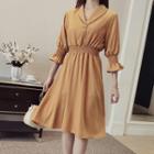 3/4-sleeve Smocked Waist A-line Dress