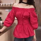 Off-shoulder Smocked Waist Top With Belt