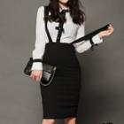 Color Block Blouse / Suspender Pencil Skirt