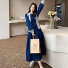 Contrast Trim Detachable Shawl Denim Midi Dress