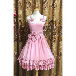 Cold-shoulder Gingham Ruffled A-line Dress Nude Pink - One Size