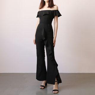 Off-shoulder Ruffle Trim Jumper Pants