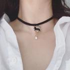 Cat & Faux Pearl Pendant Choker