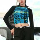 Printed Long Sleeve Cropped Sports T-shirt