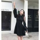 Sheer Panel A-line Sweatshirt Dress