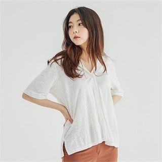 Elbow-sleeve Loose-fit Linen Shirt